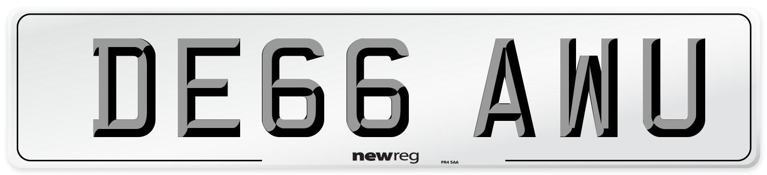 DE66 AWU Number Plate from New Reg